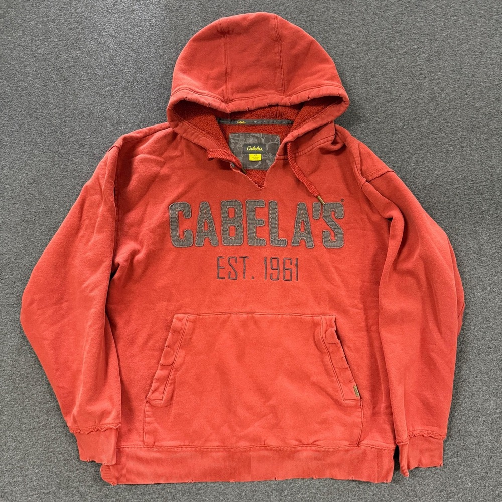 Modern Cabelas Hoodie Mens Large Red Good Distressed Logo Pullover Graphic Sweat